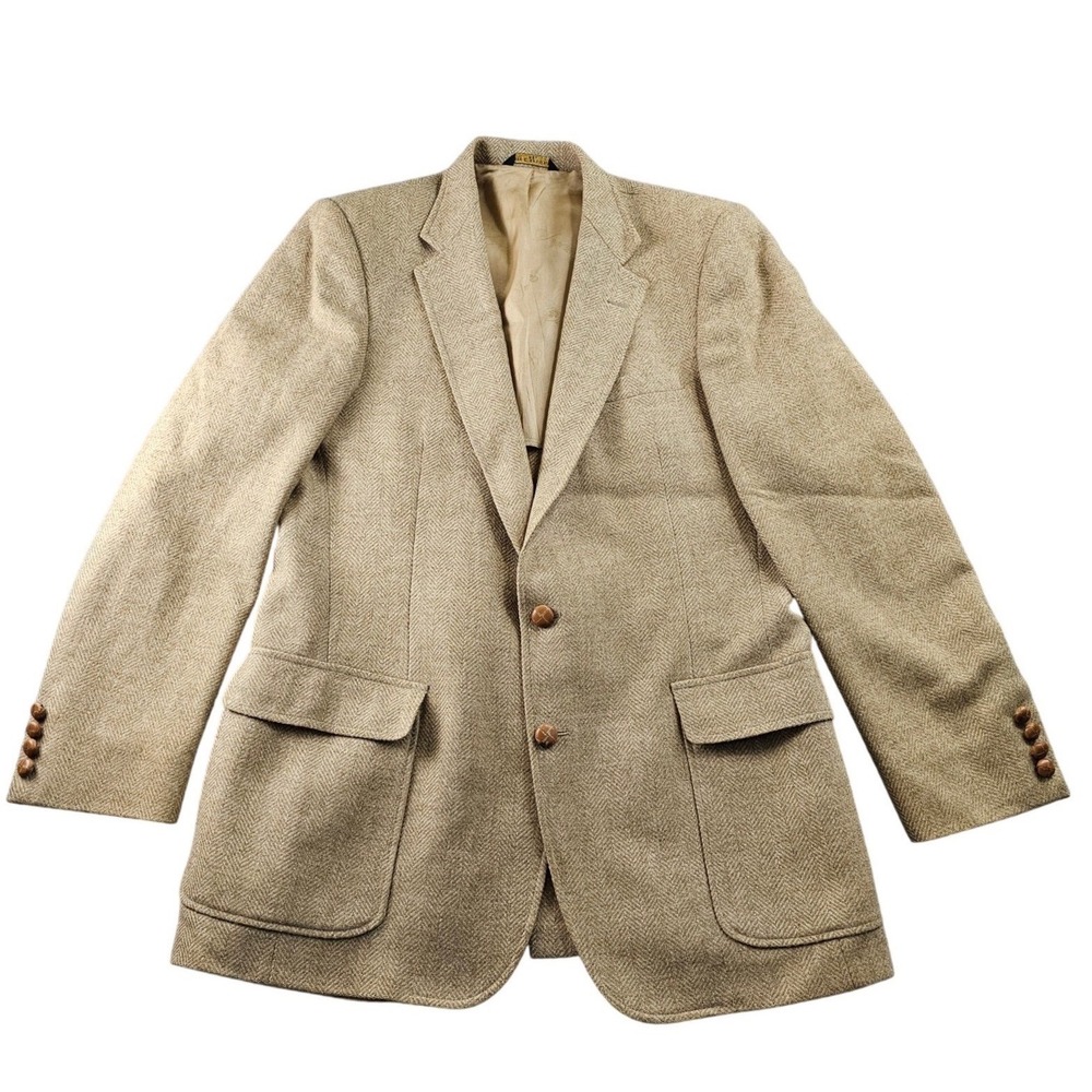 Imperial By Haggar Blazer Jacket Mens 42L Brown Tweed Lined Single Breasted USA